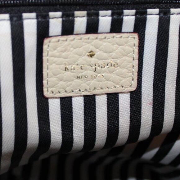 Kate Spade Pebbled Leather Purse Large Cream Black Handbag Satchel Bag 2 Tone - Picture 3 of 11